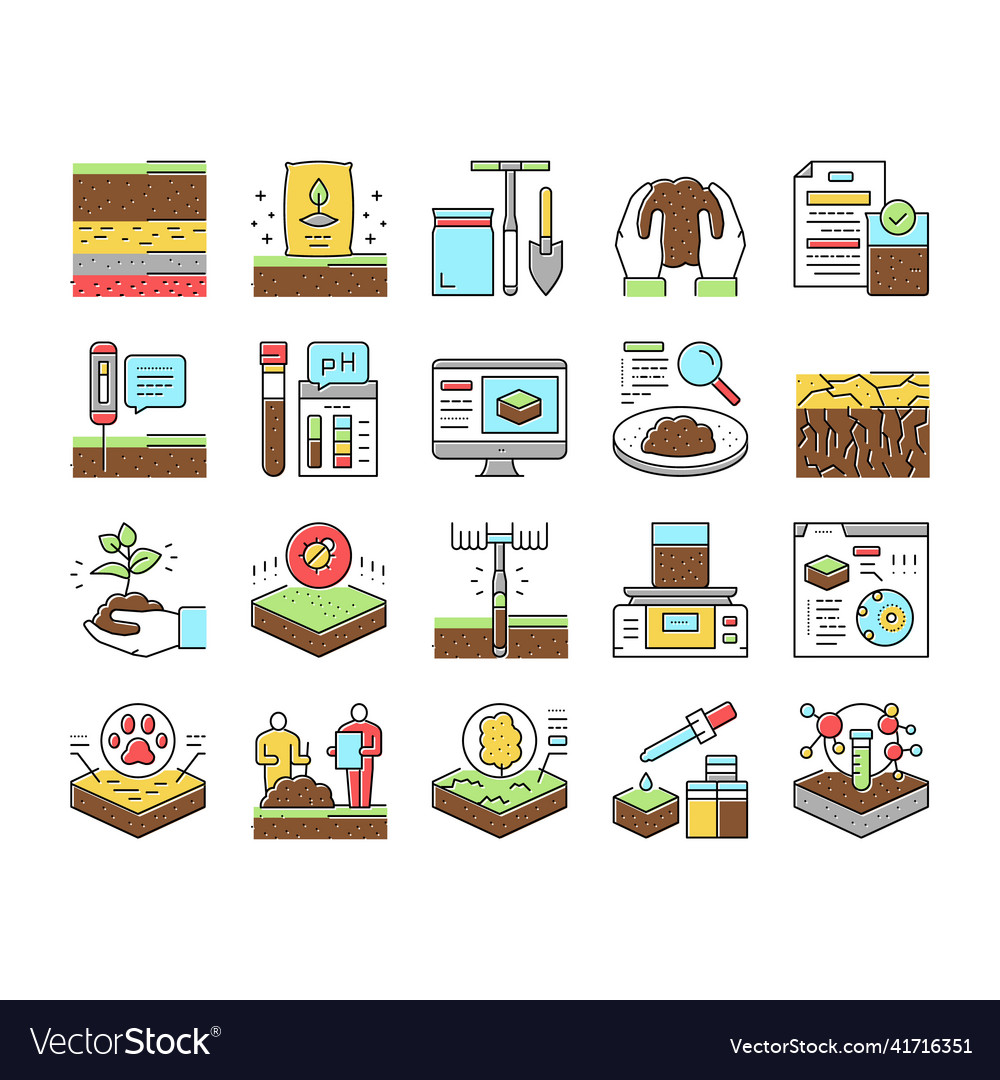 Soil testing nature collection icons set vector image Soil testing nature collection icons set