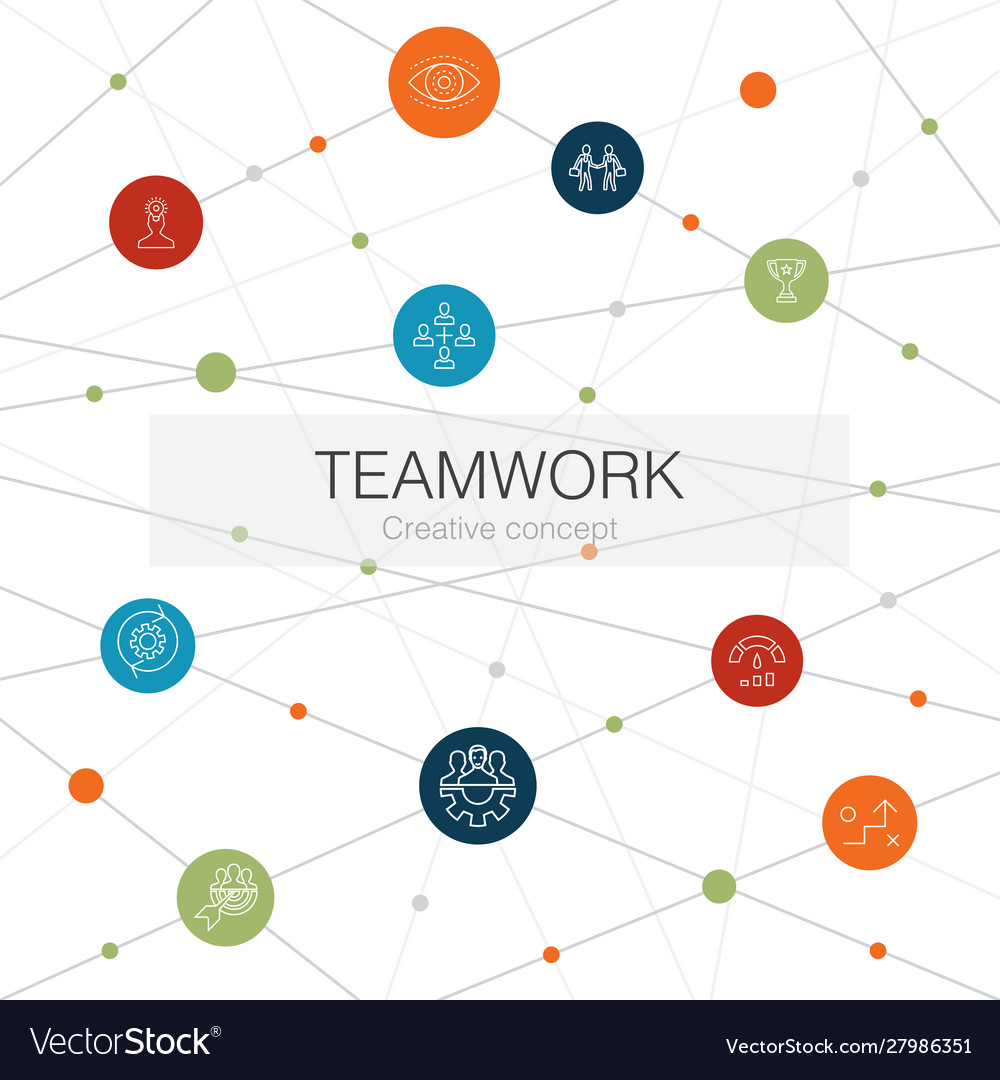 Teamwork trendy web template with simple icons