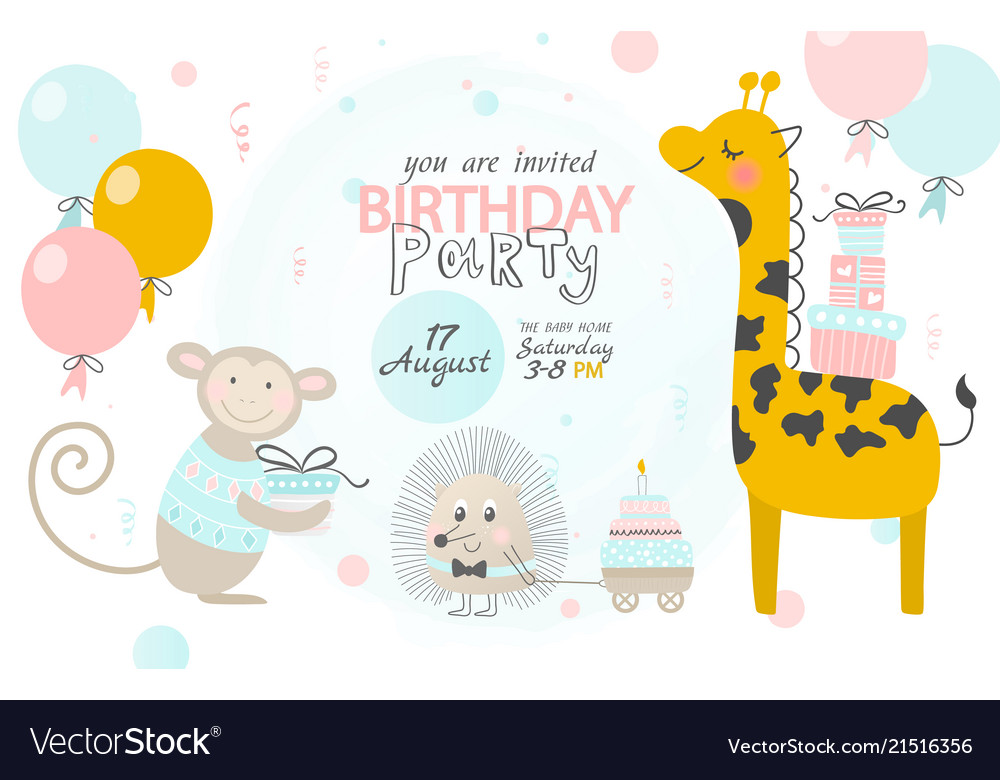 Birthday Invitation With Cute Giraffe Hedgehog Birthday Invitation With Cute Giraffe Hedgehog