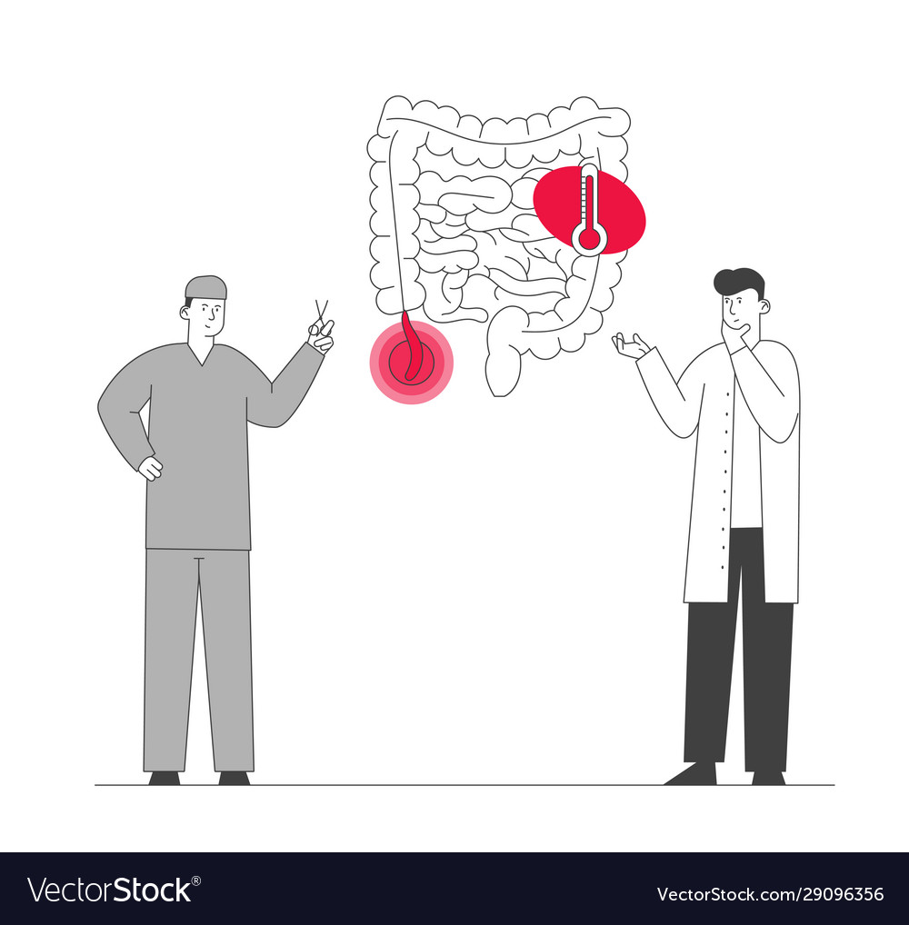 Doctor and surgeon stand at human intestines