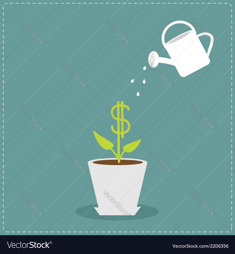 Dollar plant in the pot and watering can financial