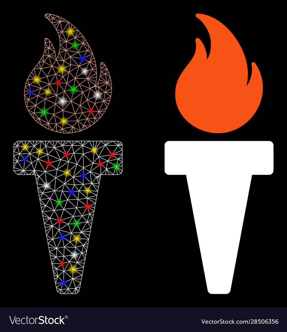 Flare mesh network torch fire icon with vector image Flare mesh network torch fire icon with