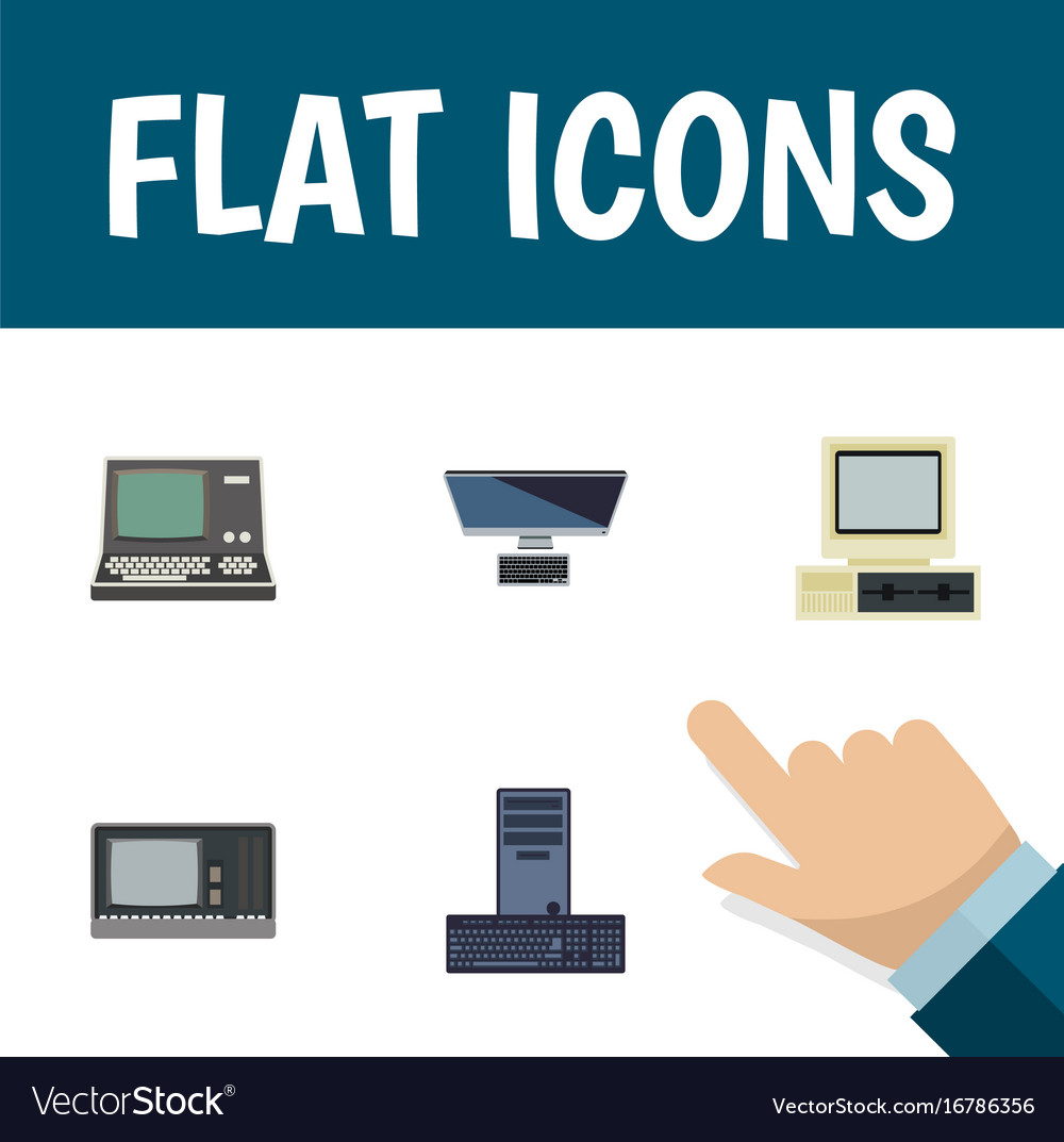 Flat icon computer set of processor pc vintage