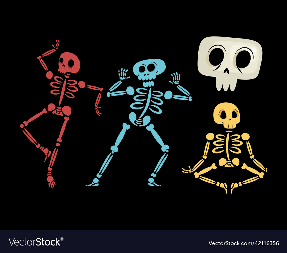 Happy skeletons and skull Royalty Free Vector Image