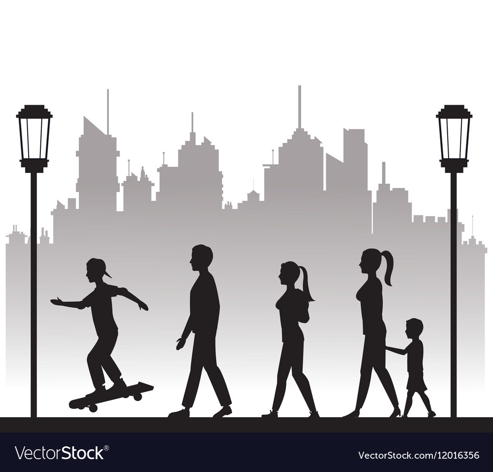 People Walking Recreation City Park Lamppost Vector Image
