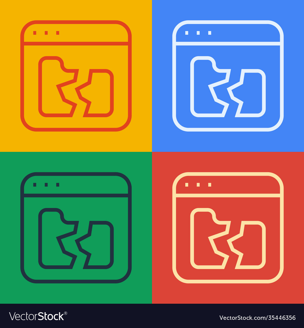 Pop art line broken file icon isolated on color vector image Pop art line broken file icon isolated on color
