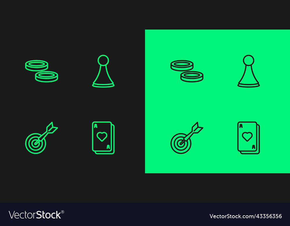 Set line playing cards classic dart board vector image Set line playing cards classic dart board