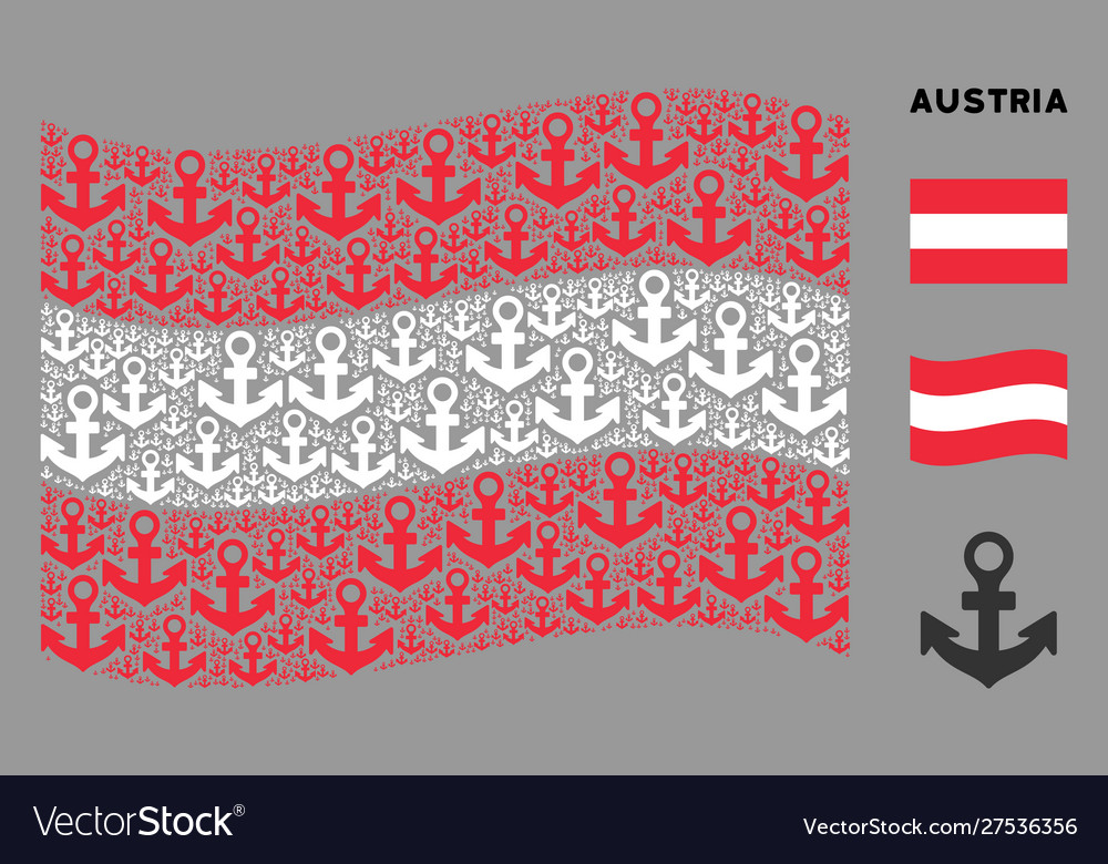 Waving austrian flag pattern anchor items vector image Waving austrian flag pattern anchor items