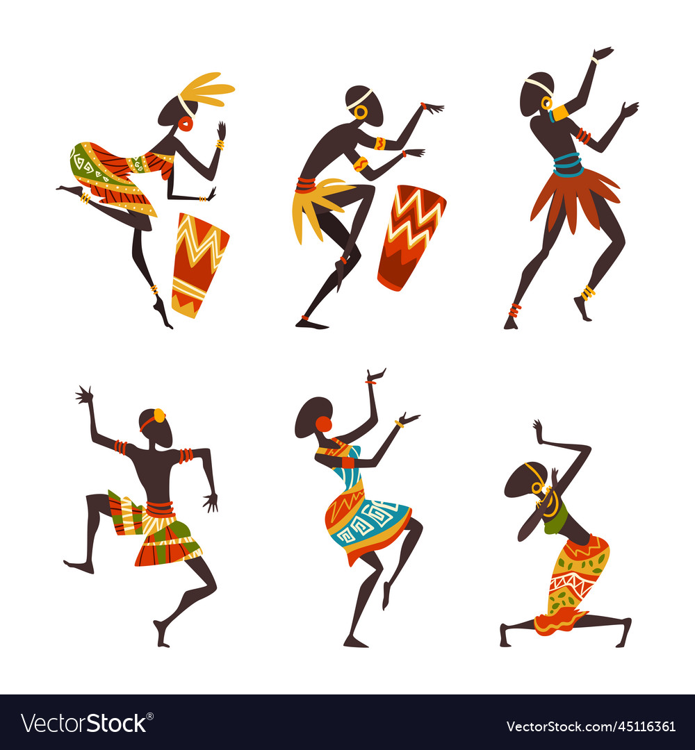 African people characters dancing folk or ritual