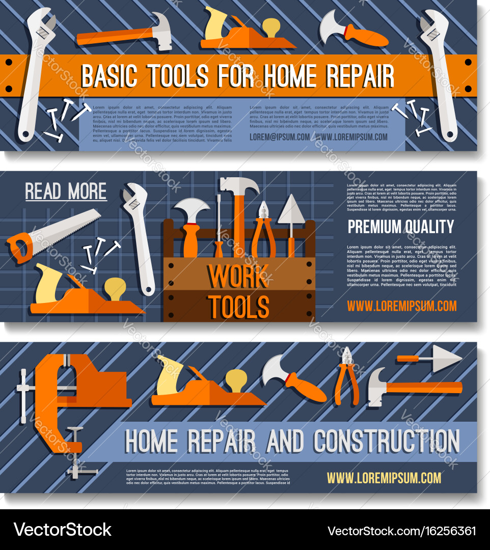 Banners For Home Or House Repair Work Tools Vector Image