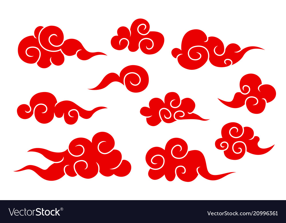 Collection Of Red Chinese Cloud Symbols Royalty Free Vector