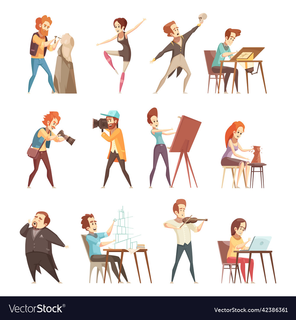 Creative Professions Cartoon Icons Set Royalty Free Vector