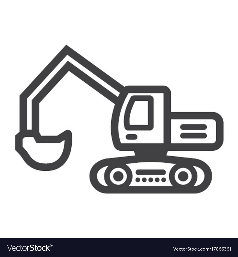 Excavator line icon transport and vehicle digger