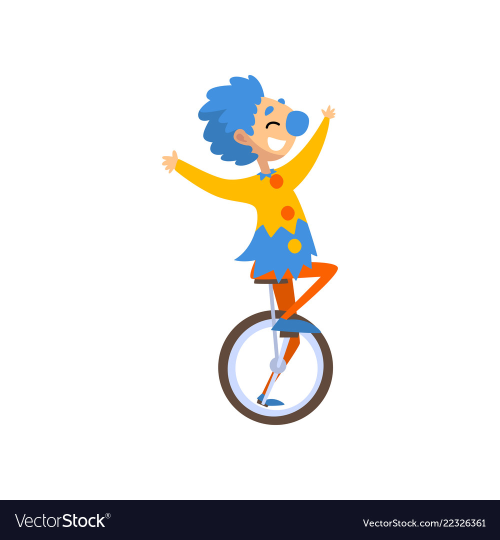 Funny clown cartoon character riding unicycle Vector Image