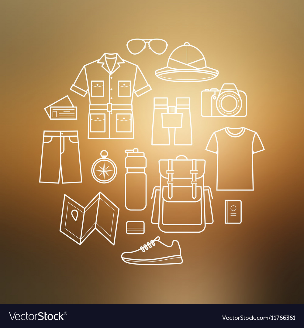Icons set of safari planning on blurred background