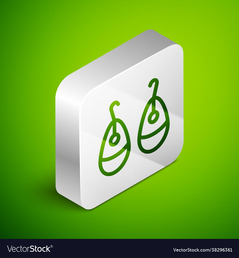 Isometric line earrings icon isolated on green