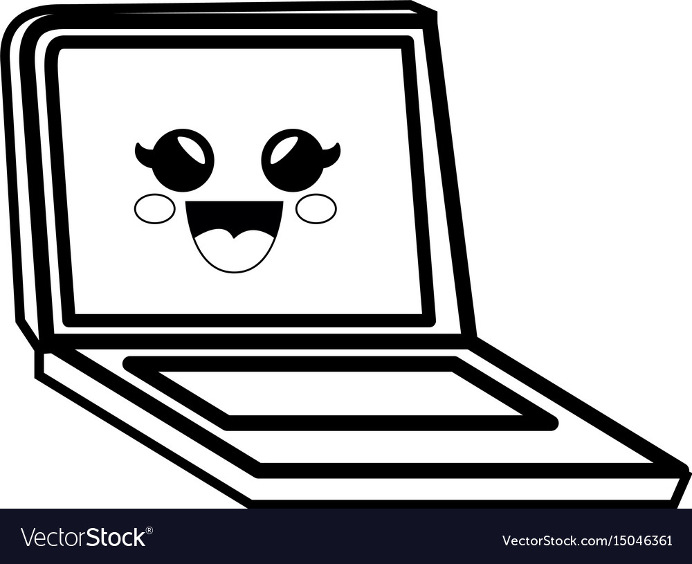 Pc laptop cartoon smiley Royalty Free Vector Image