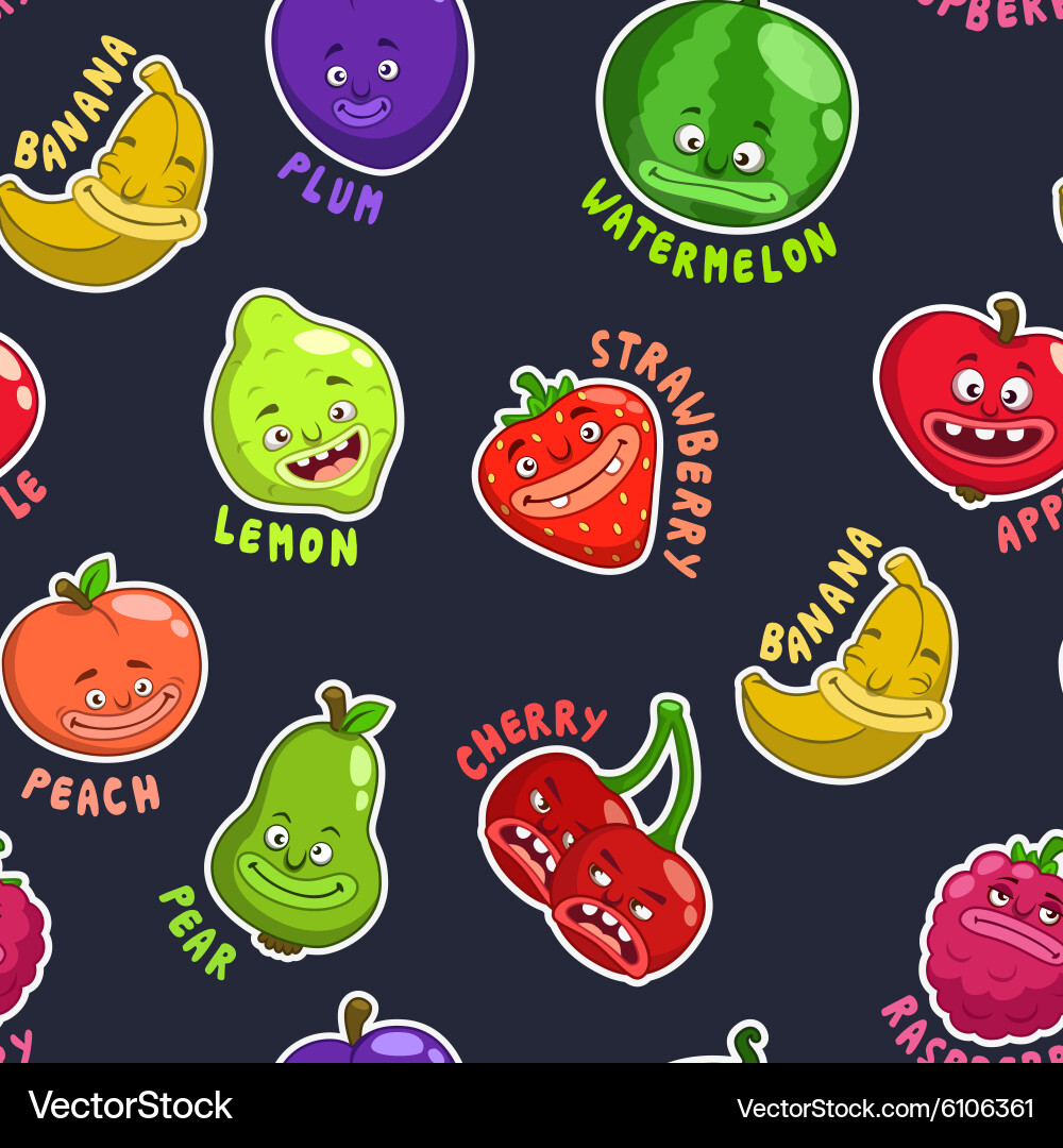Seamless pattern with funny fruit characters Vector Image