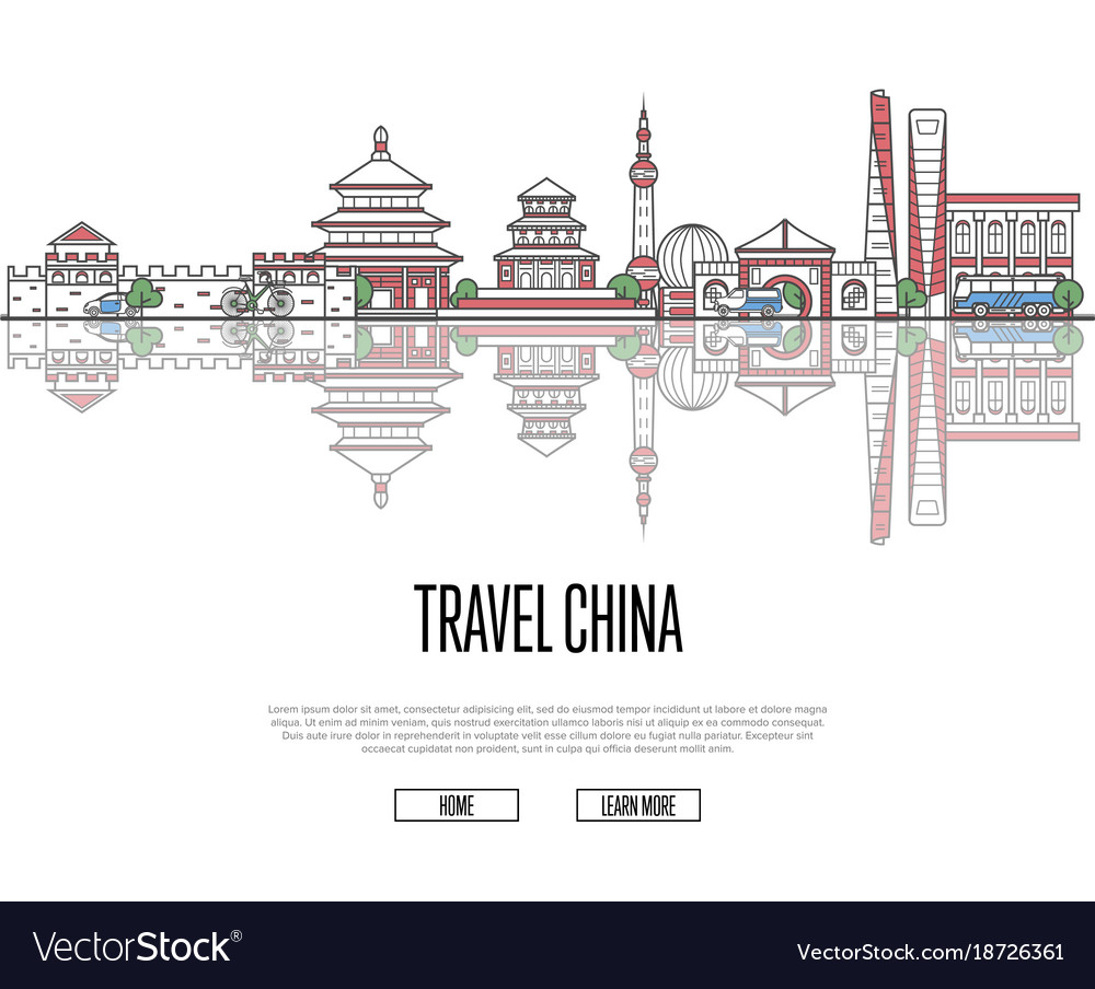 Reise China Poster im linearen Stil