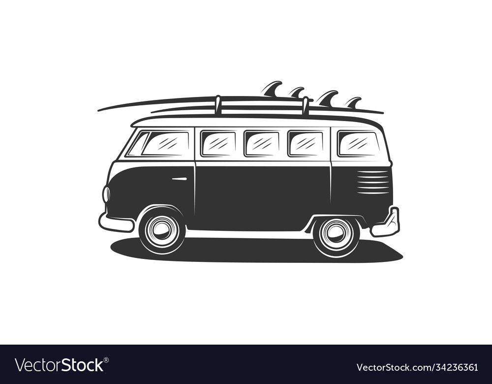 Van with surfboard isolated on white background Vector Image