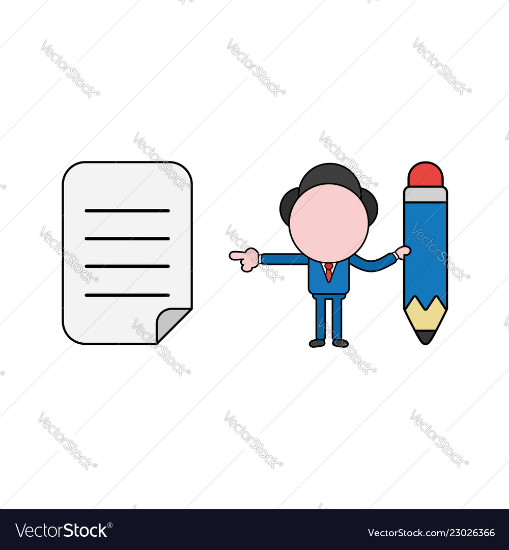 Businessman character holding pencil and pointing Vector Image