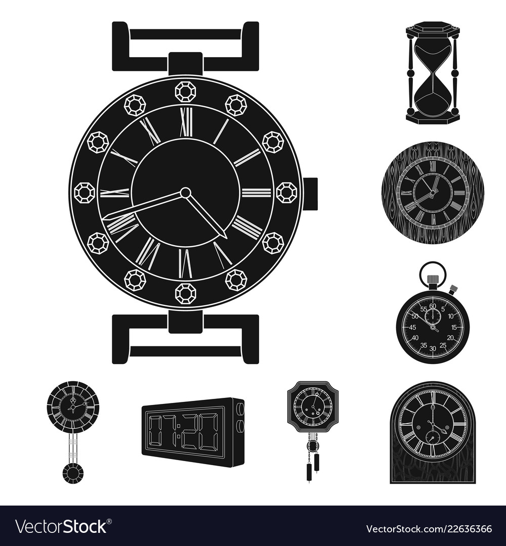 Design of clock and time sign set vector image Design of clock and time sign set