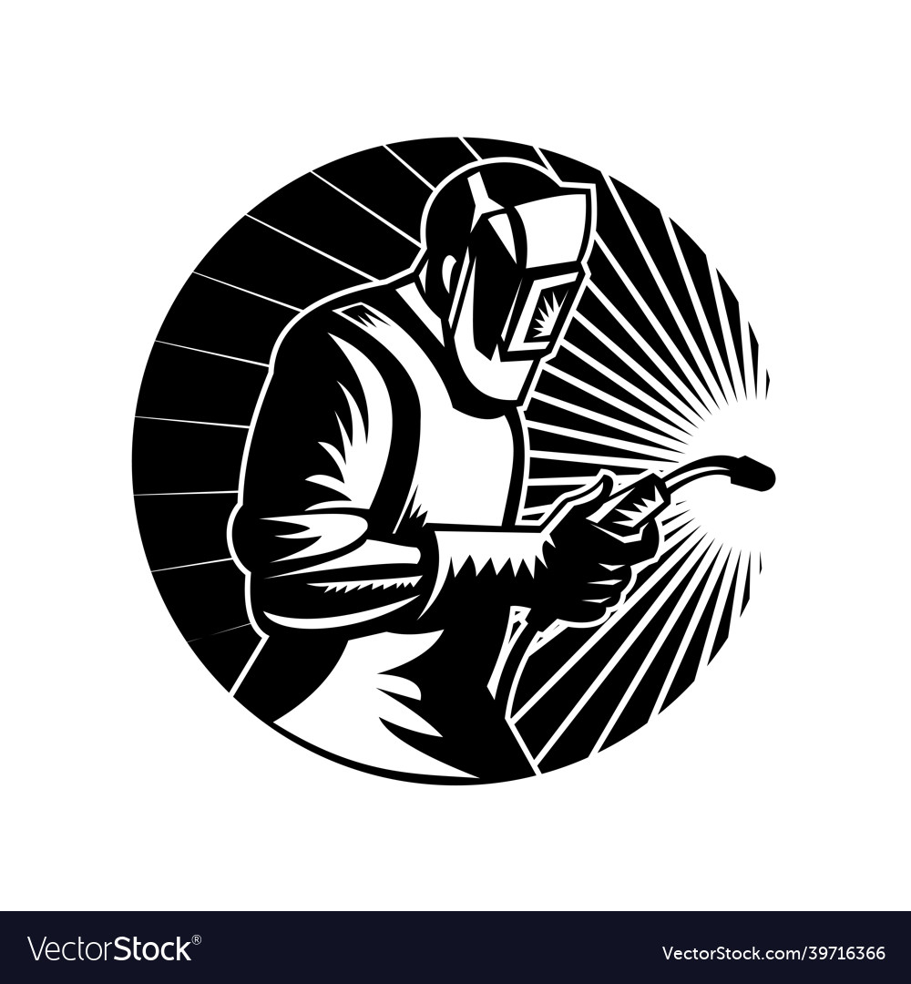 Mig welder arc welding with welding torch side Vector Image