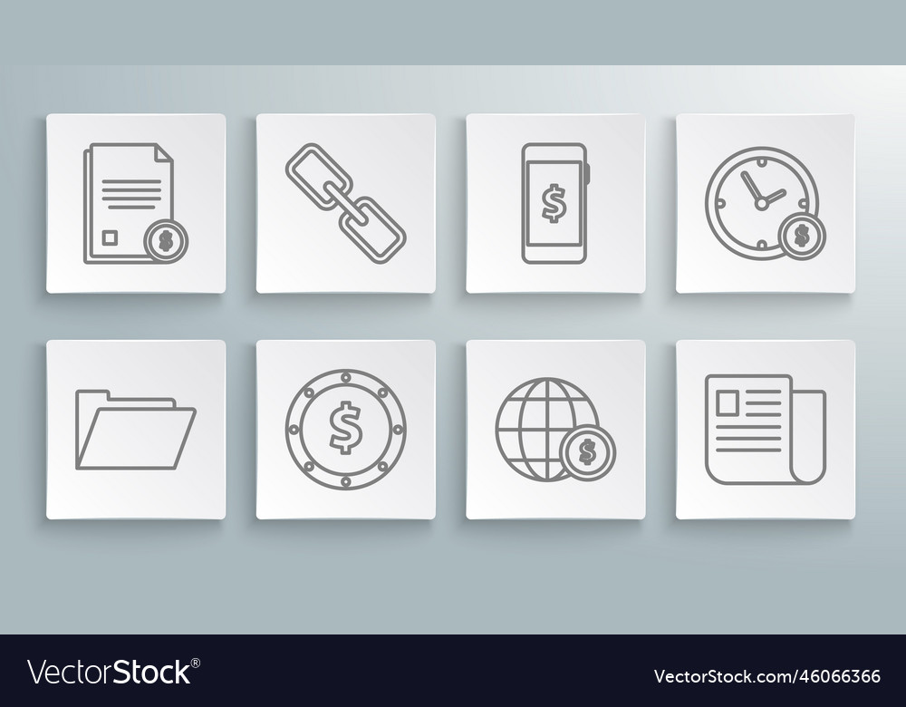 Set line document folder chain link coin money