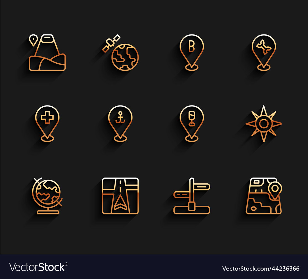 Set line earth globe gps device with map vector image Set line earth globe gps device with map