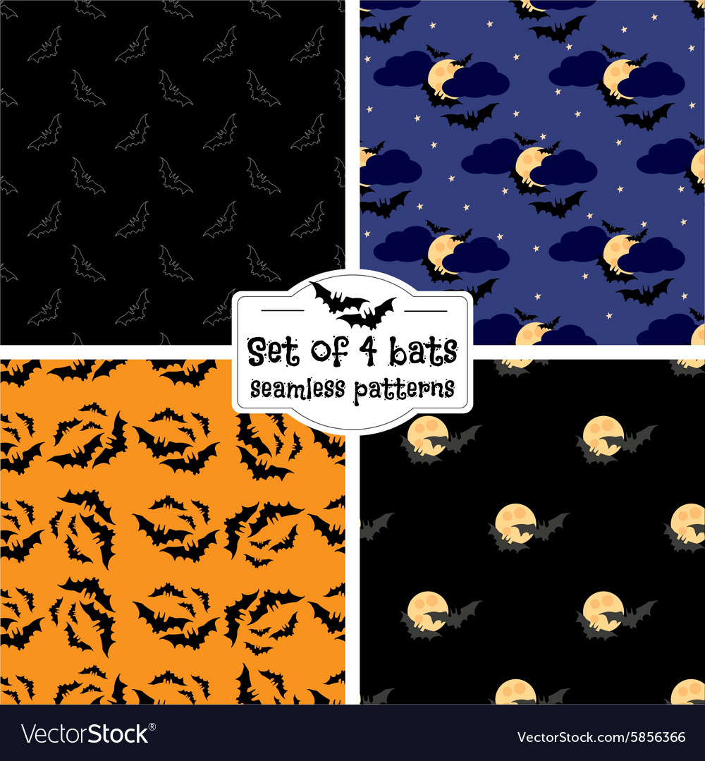 Set of four bats seamless patterns
