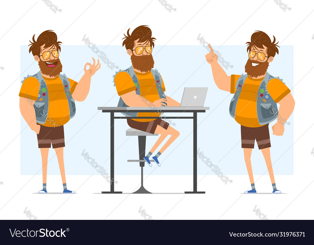 Cartoon flat fat hipster man character set