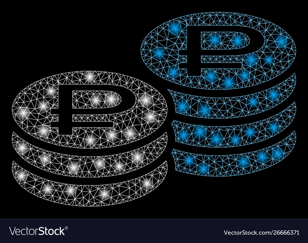 Flare mesh network rouble coin stacks with vector image Flare mesh network rouble coin stacks with
