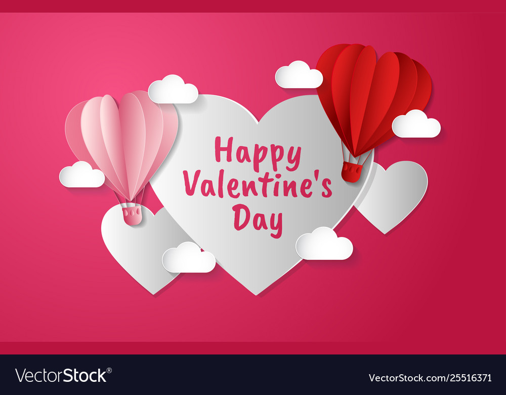 Happy Valentines Day Paper Cut Styleballoon Vector Image