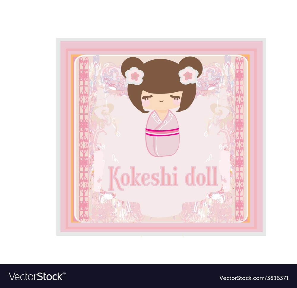 Kokeshi doll on the pink background with floral