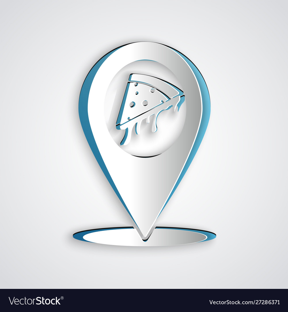 Paper cut map pointer with fast food slice pizza