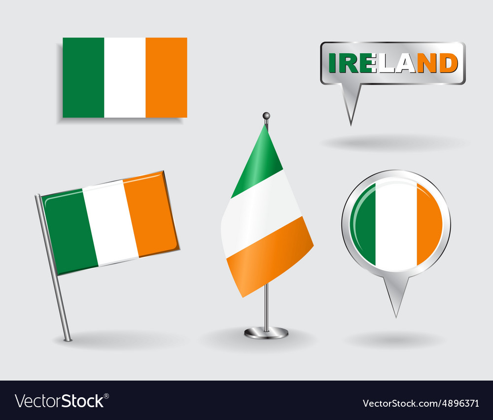 Set of irish pin icon and map pointer flags