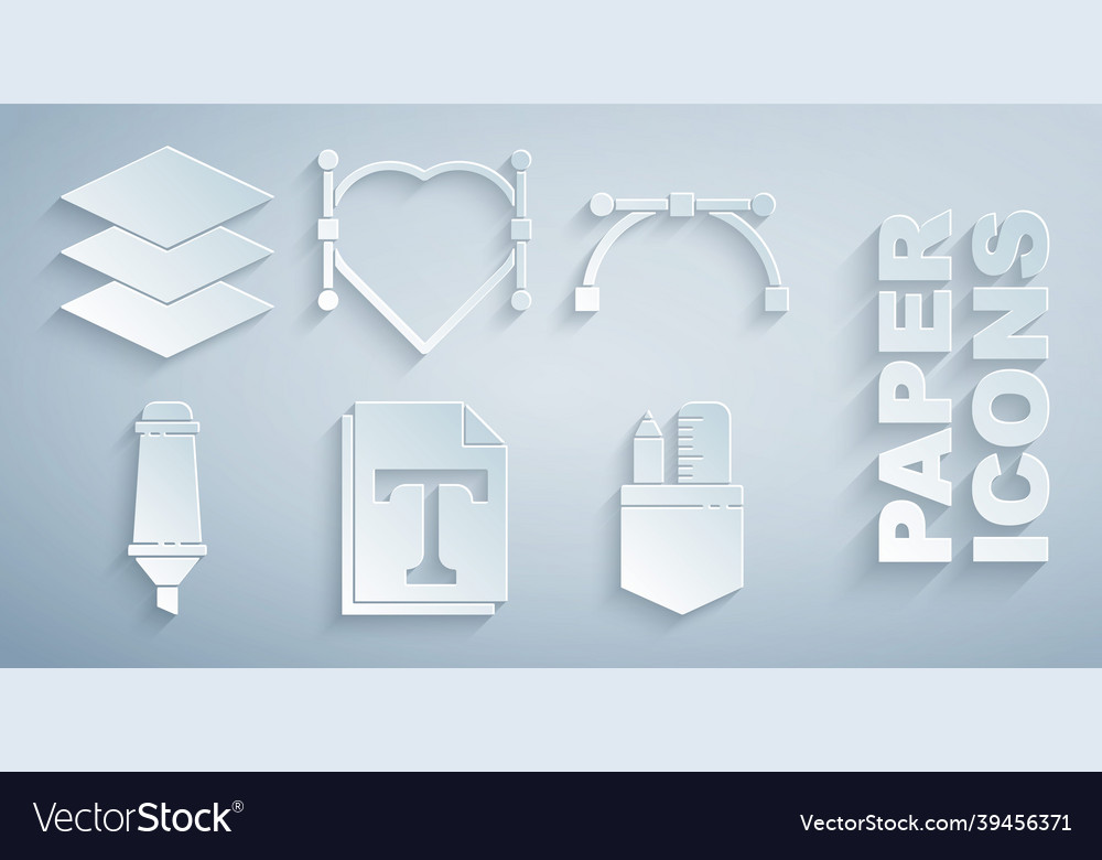 Set text file document bezier curve marker pen vector image Set text file document bezier curve marker pen