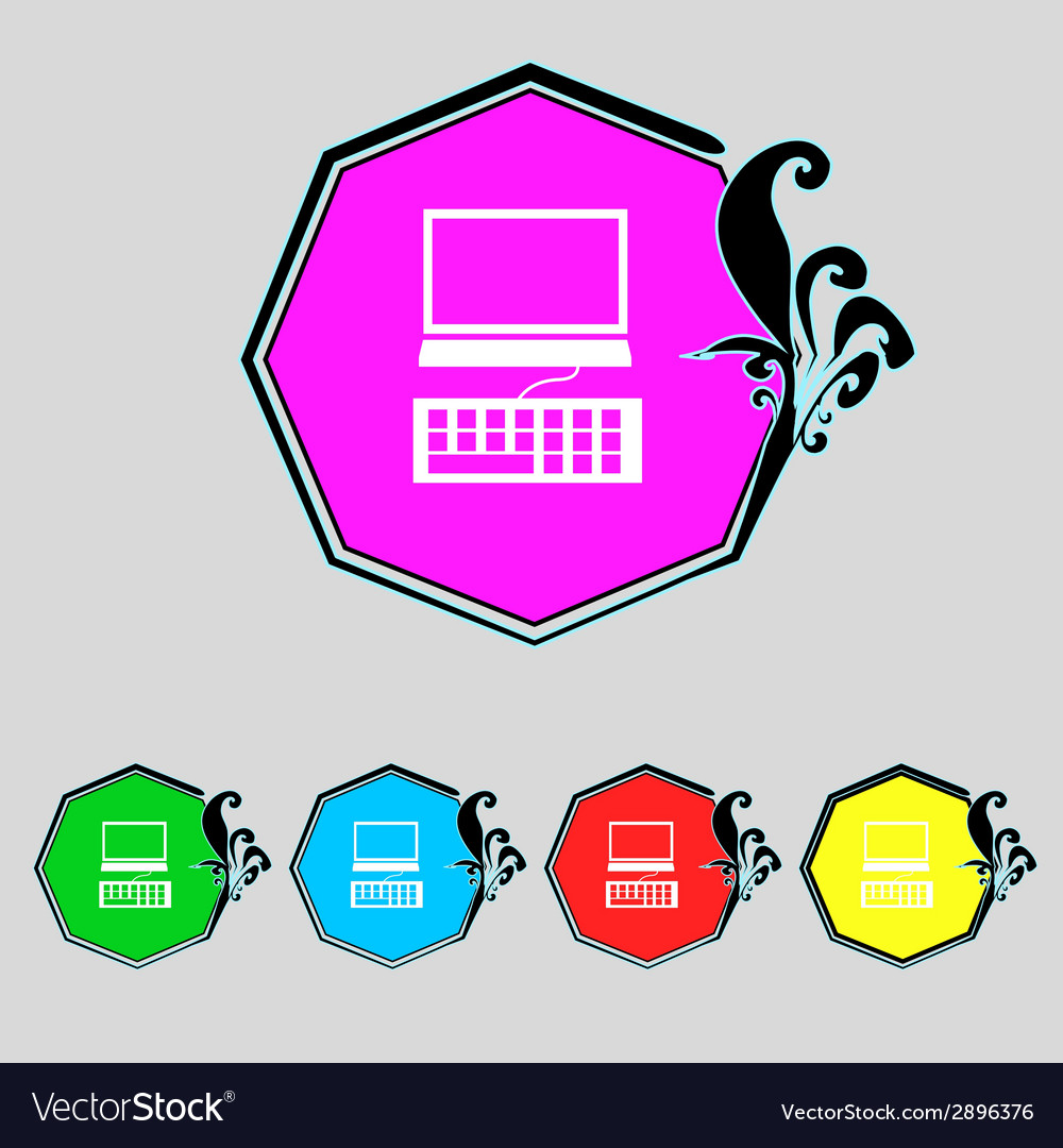 Computer monitor and keyboard icon set colourful