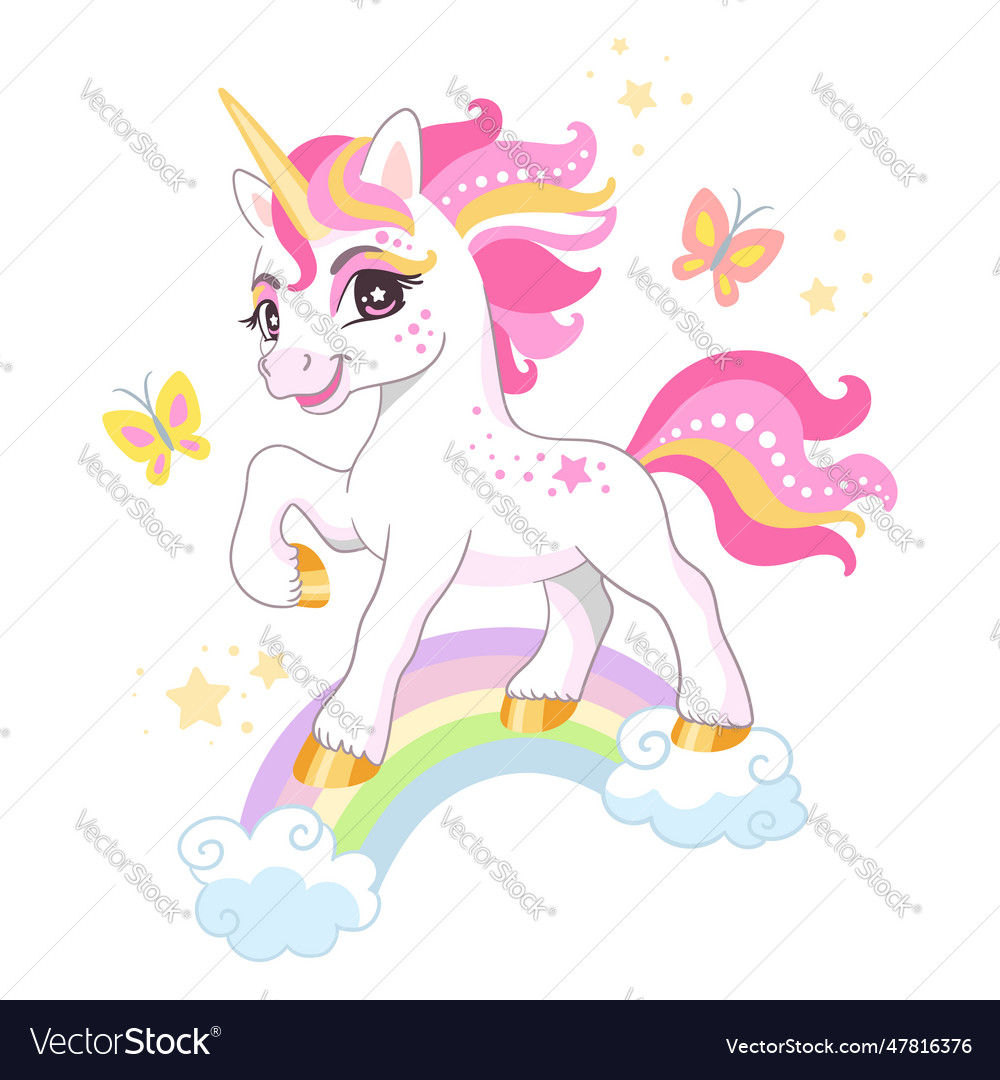 Cute cartoon character happy unicorn 11 Royalty Free Vector