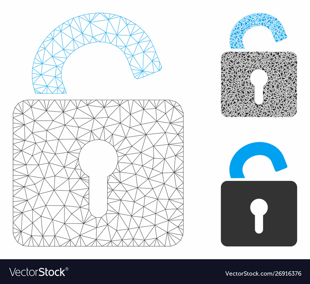 Open lock mesh 2d model and triangle mosaic Vector Image Open lock mesh 2d model and triangle mosaic