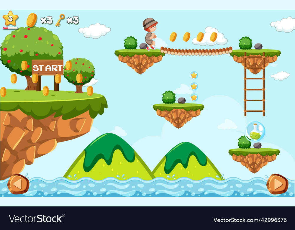 Platform game interface design vector image Platform game interface design
