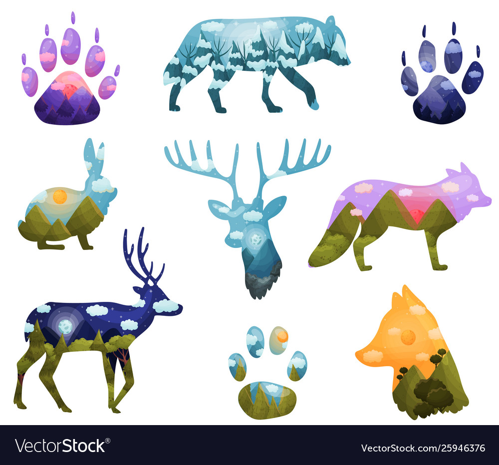 Set animal silhouettes Vector Image Set animal silhouettes