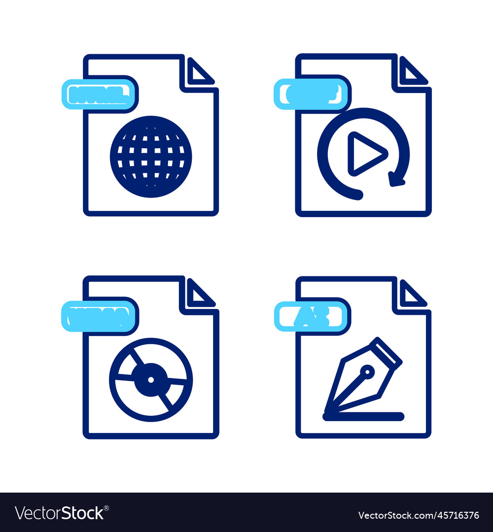 Set line ai file document wma gif and html icon vector image Set line ai file document wma gif and html icon