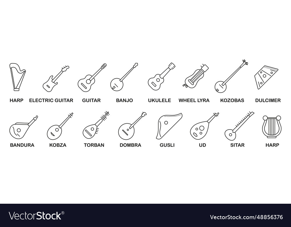 Set of stringed musical instruments vector image Set of stringed musical instruments