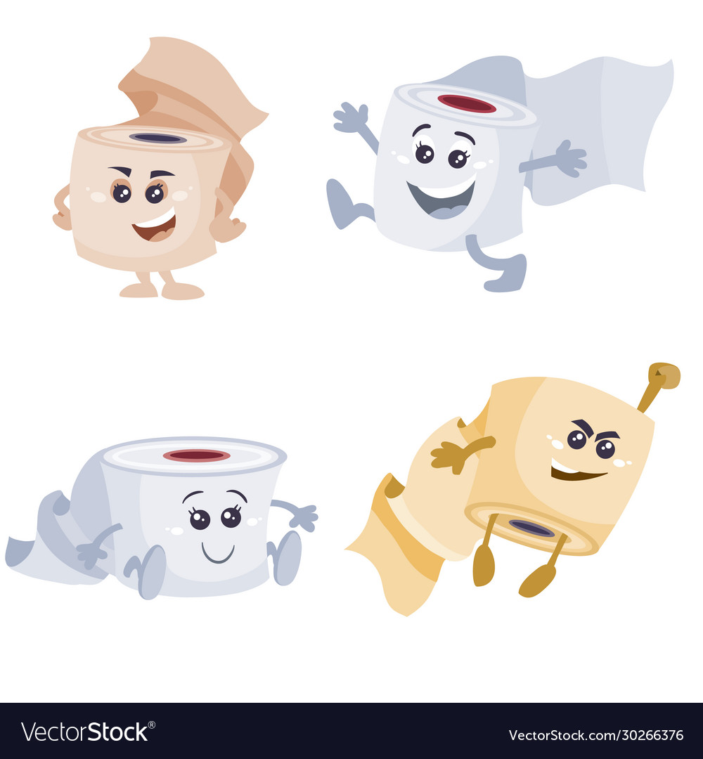 Set toilet rolls character isolated object vector image Set toilet rolls character isolated object