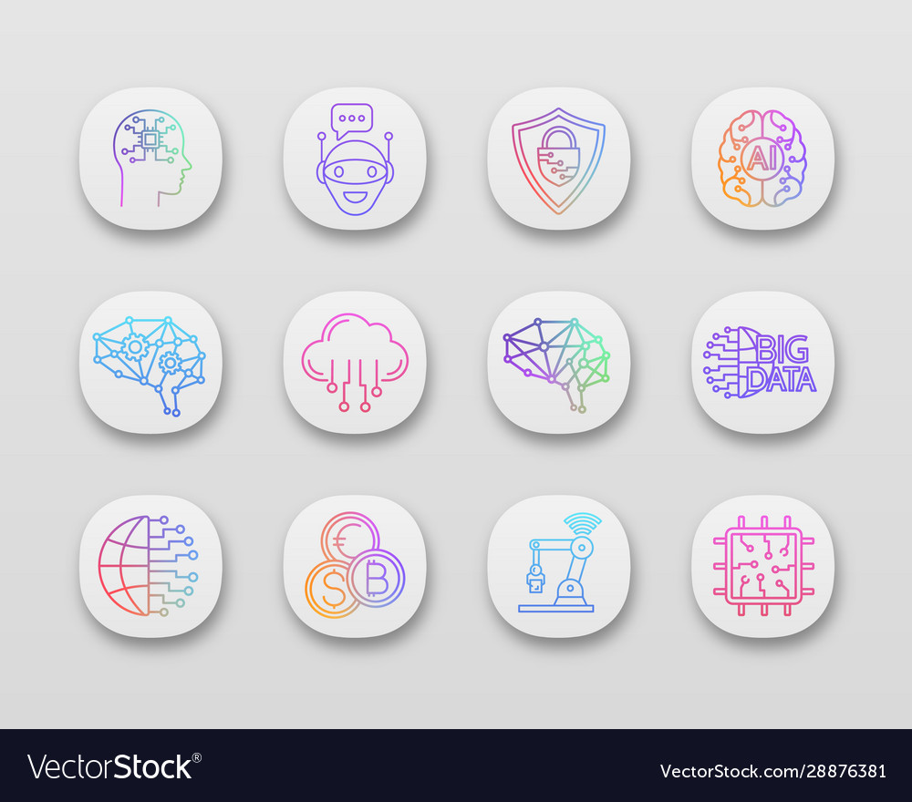 Artificial intelligence app icons set