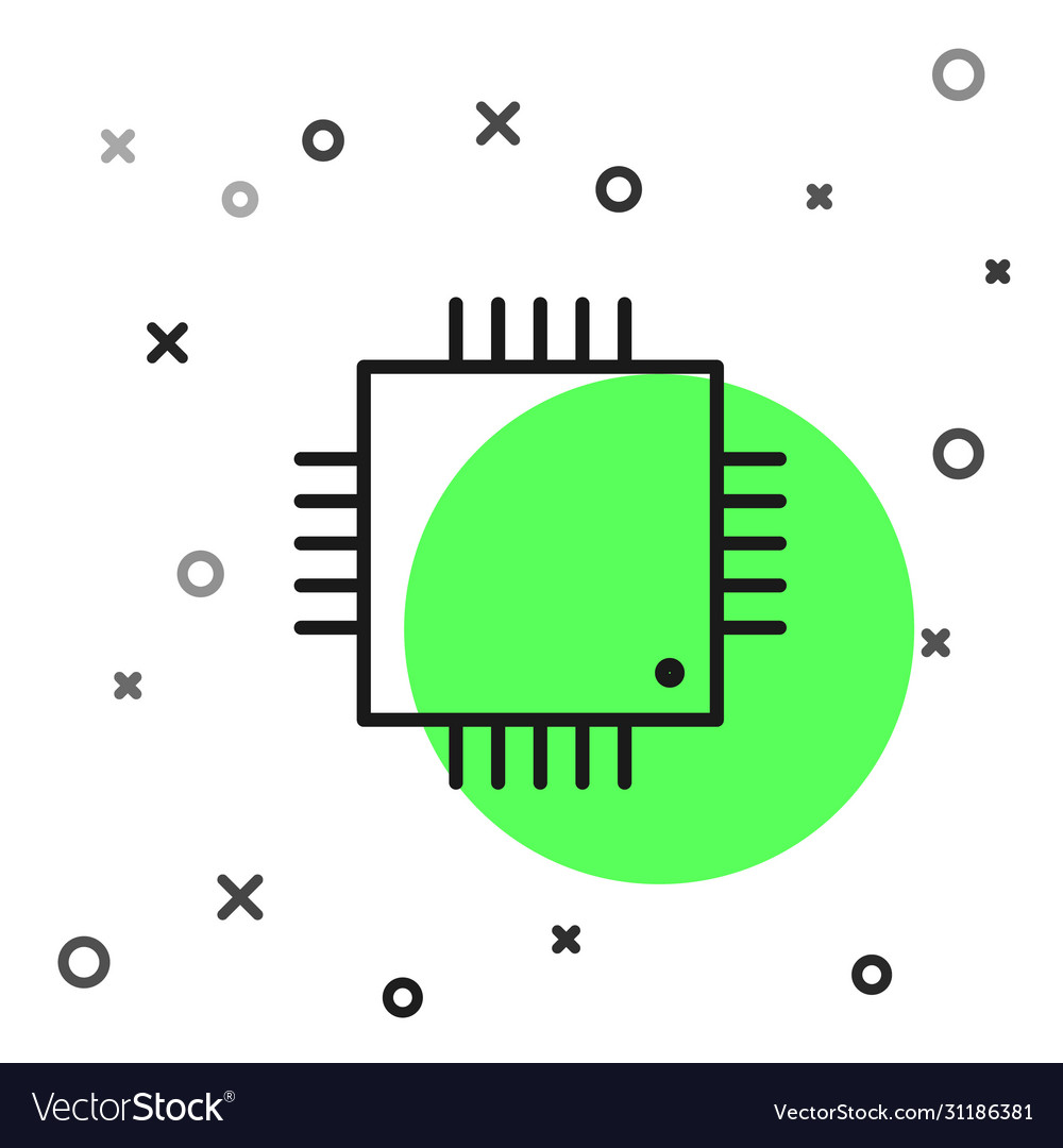 Black line computer processor with microcircuits vector image Black line computer processor with microcircuits