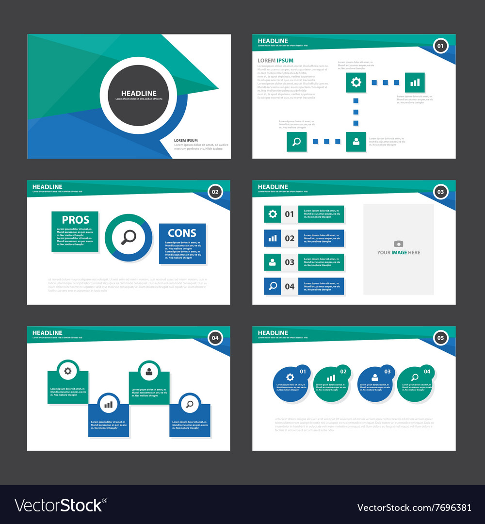 Blue green presentation templates infographic set Vector Image