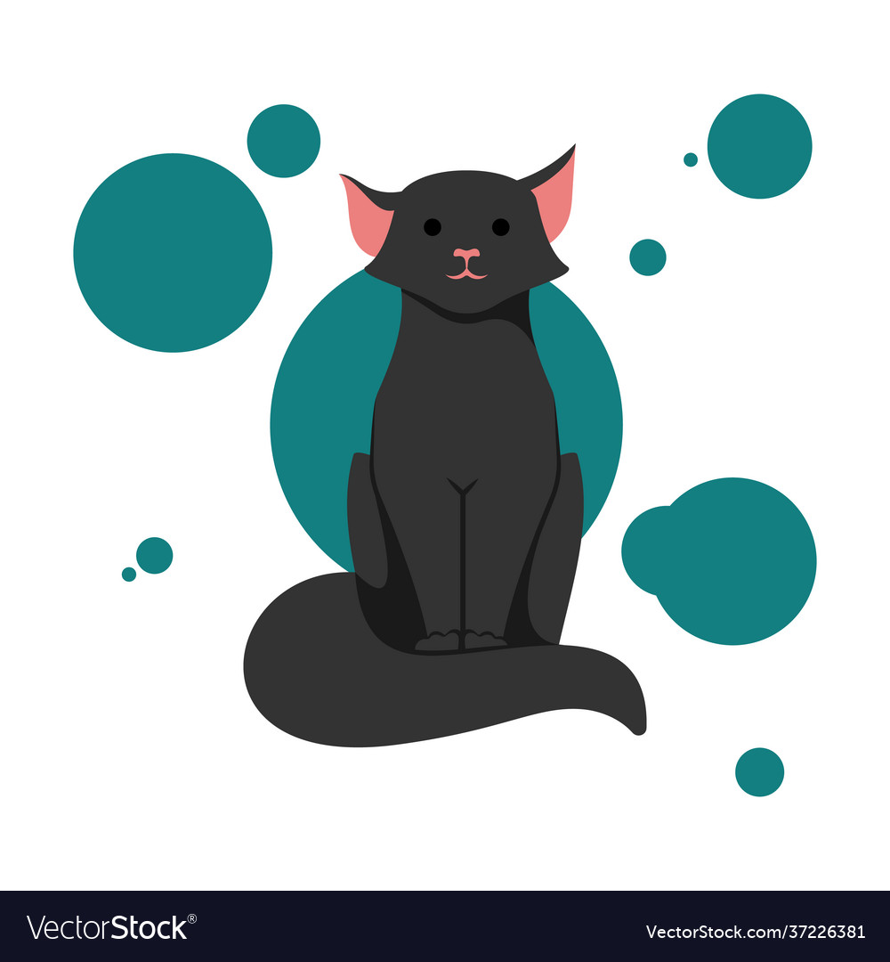 Cartoon black cat sitting drawing flat simple