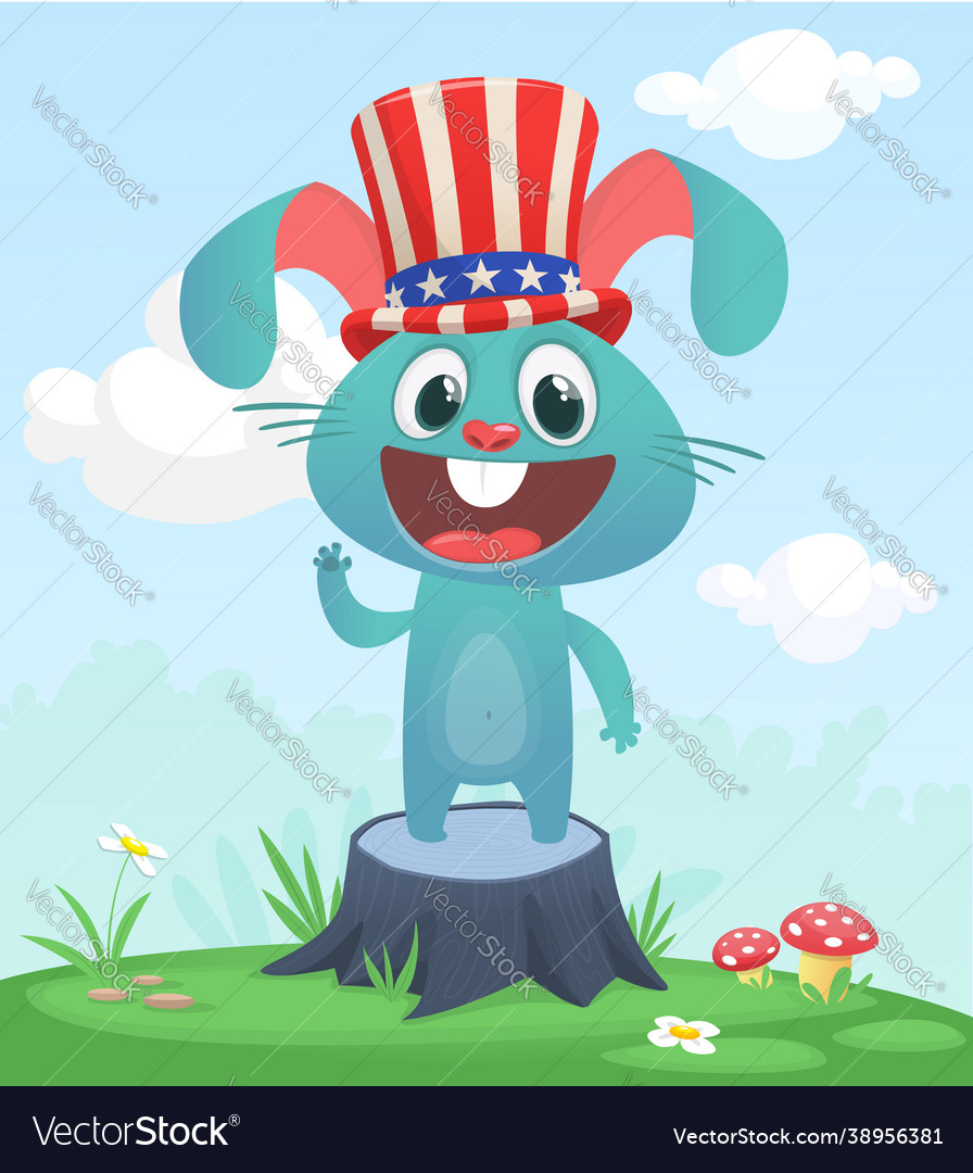 Cartoon funny and happy rabbit standing